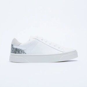 NWT Zara white glittery lace up sneakers, US 10